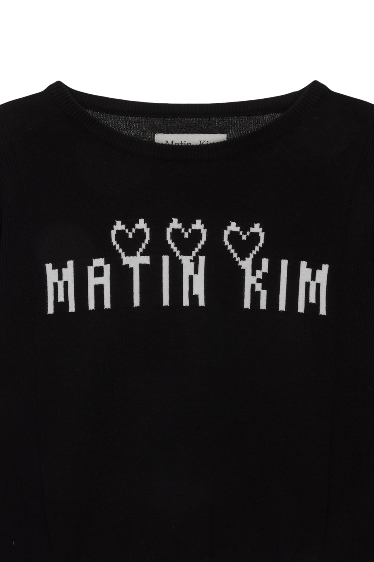 [matinkim] LOGO POINT JACQUARD KNIT CROP TOP IN BLACK