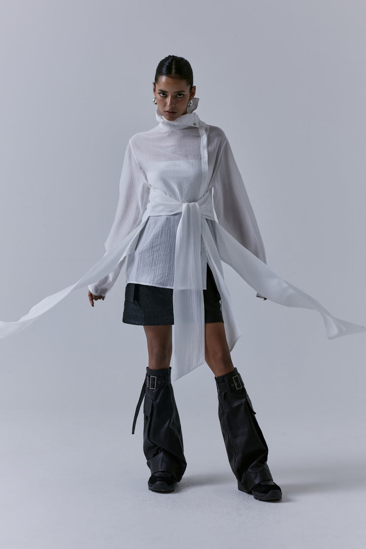 Treemingbird 3-way High-neck Wrap Blouse White