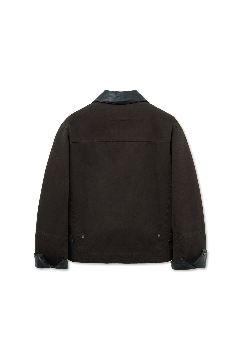 [matinkim] LEATHER COLLAR POINT WORK JACKET FOR MEN IN DARK BROWN