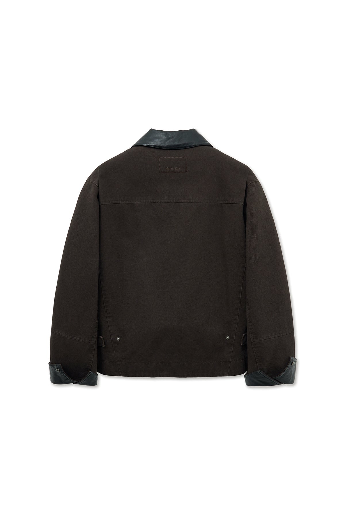 [matinkim] LEATHER COLLAR POINT WORK JACKET FOR MEN IN DARK BROWN