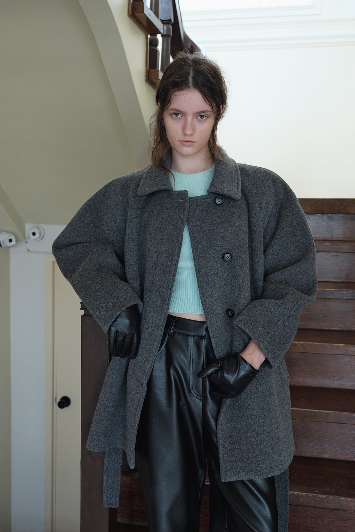 Overdueflair Volume Sleeve Wool Half Coat Grey