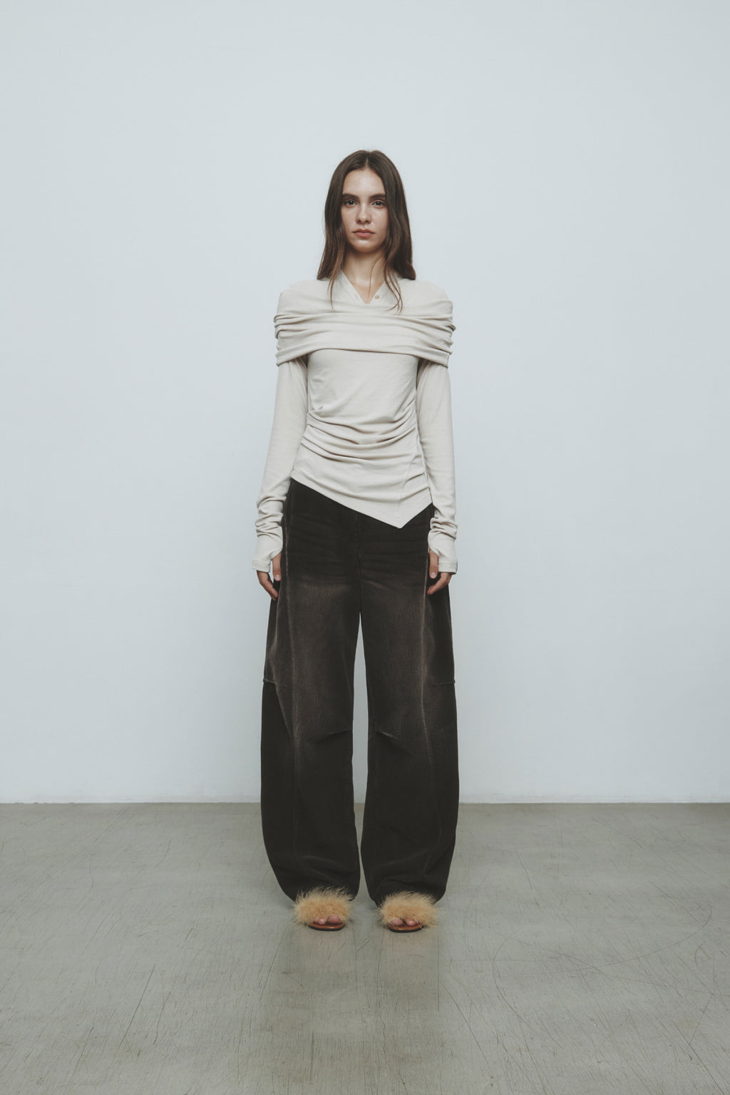 Matinkim Washed Corduroy Volume Pants IN Brown