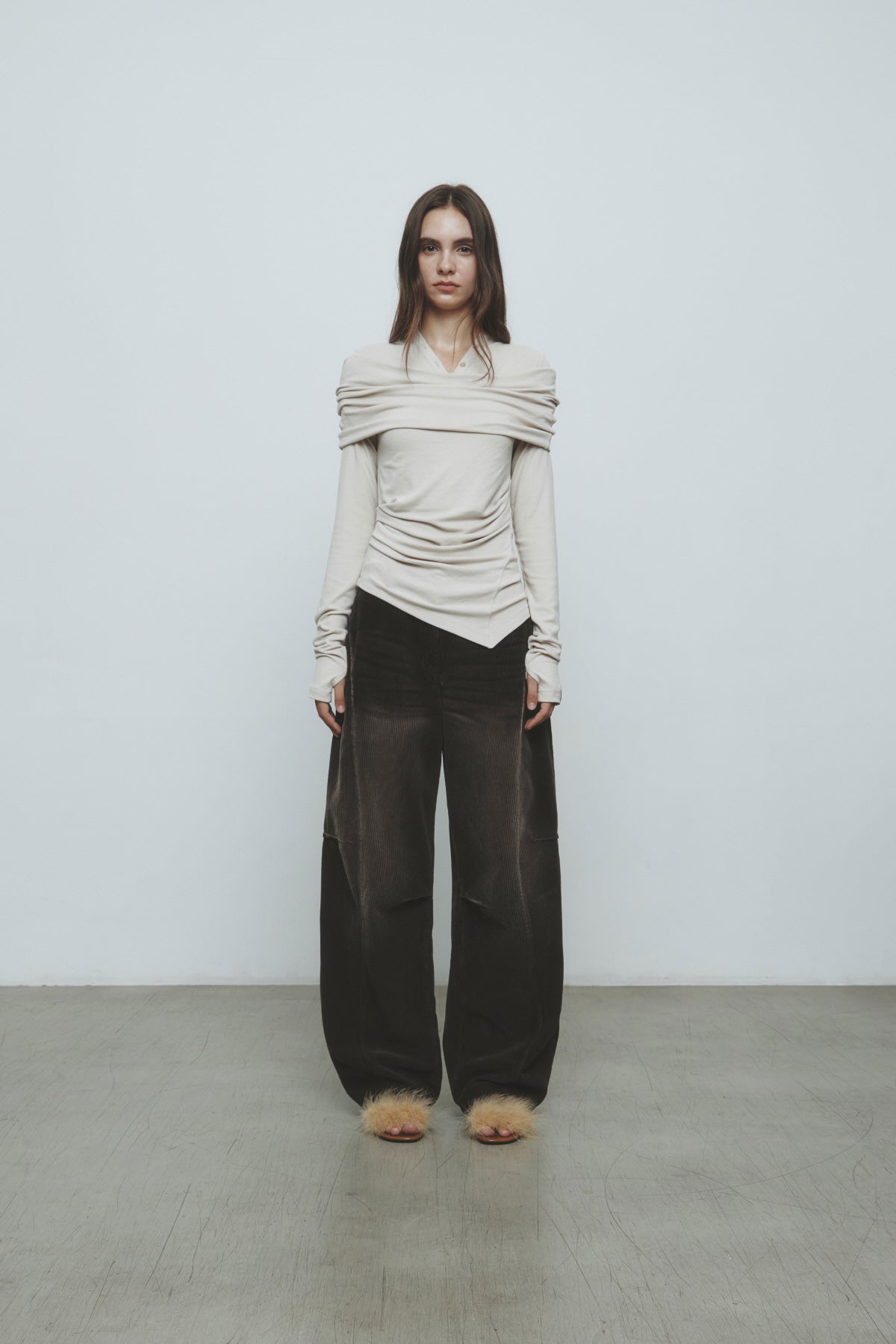 Matinkim Washed Corduroy Volume Pants IN Brown