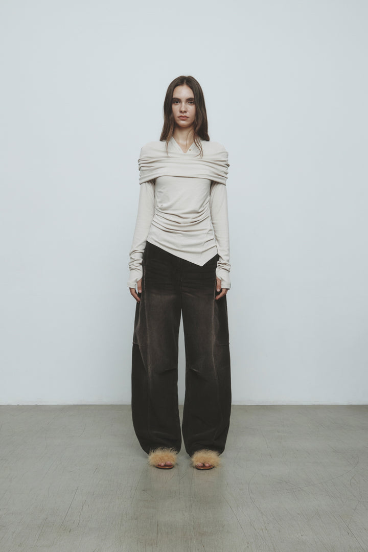 Matinkim Washed Corduroy Volume Pants IN Brown