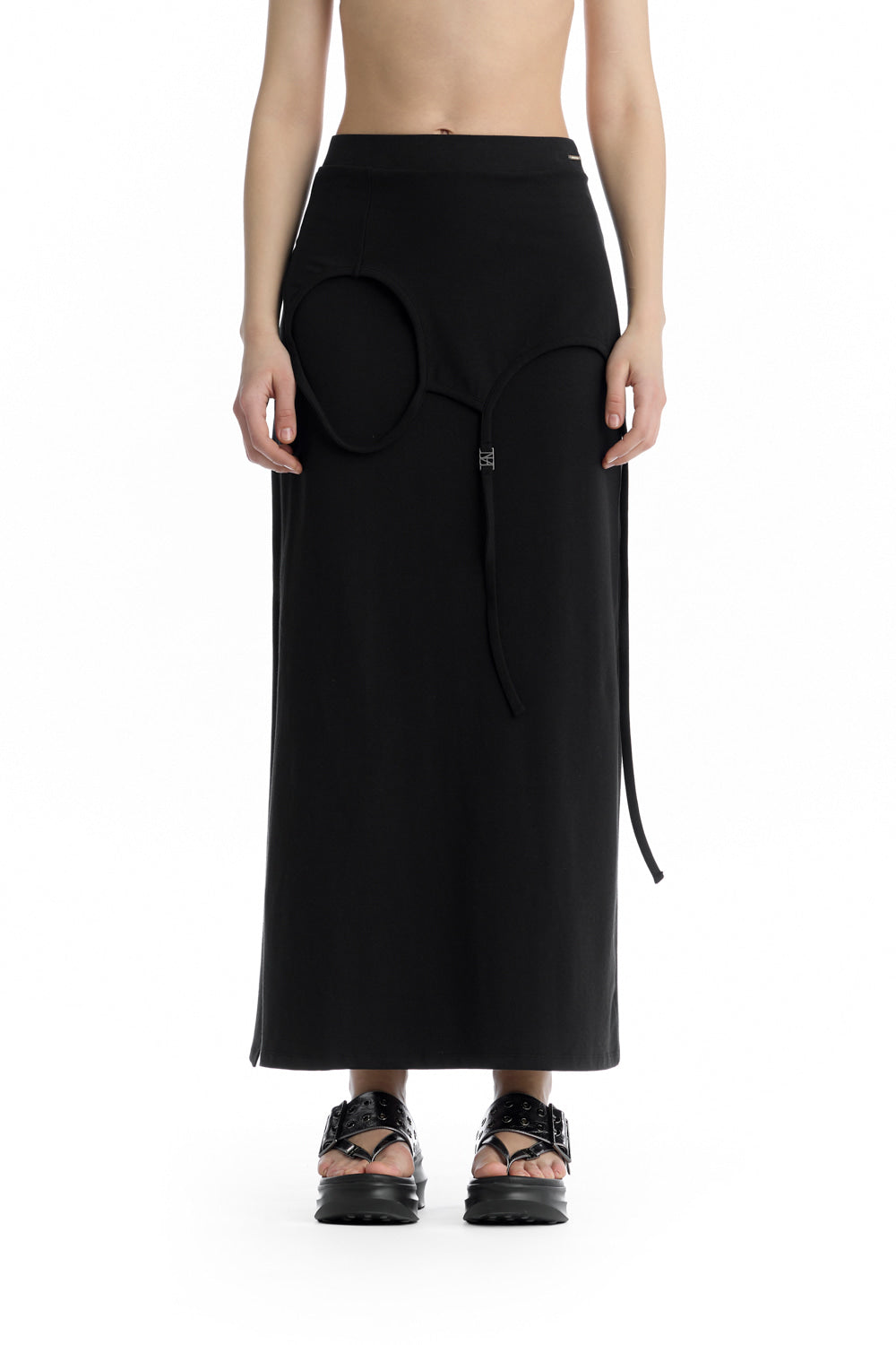 Treemingbird Double Layered Strap Maxi Skirt Black