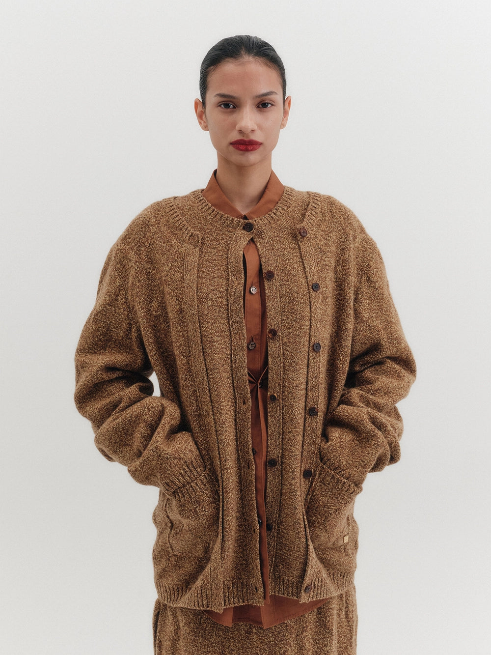 EENK Layered Knitwear Cardigan - Camel