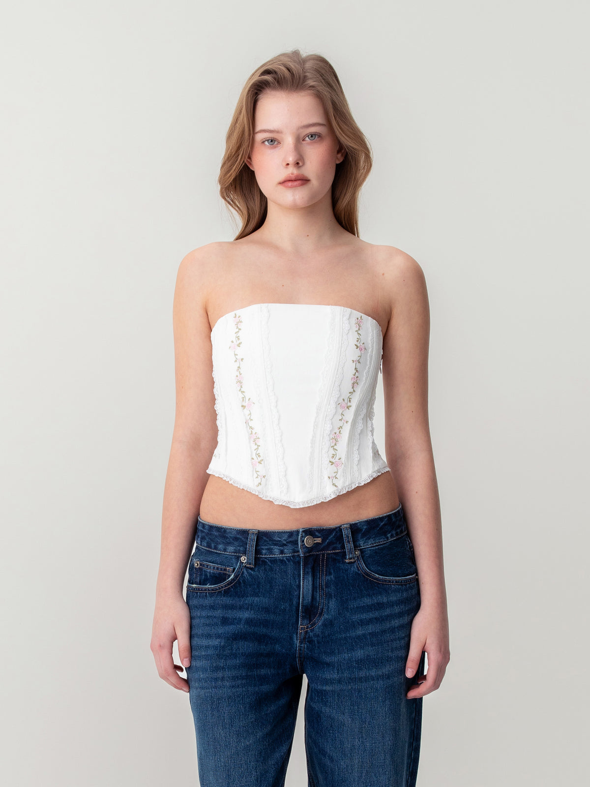 GLOWNY Lace Rose Corset Top (White)