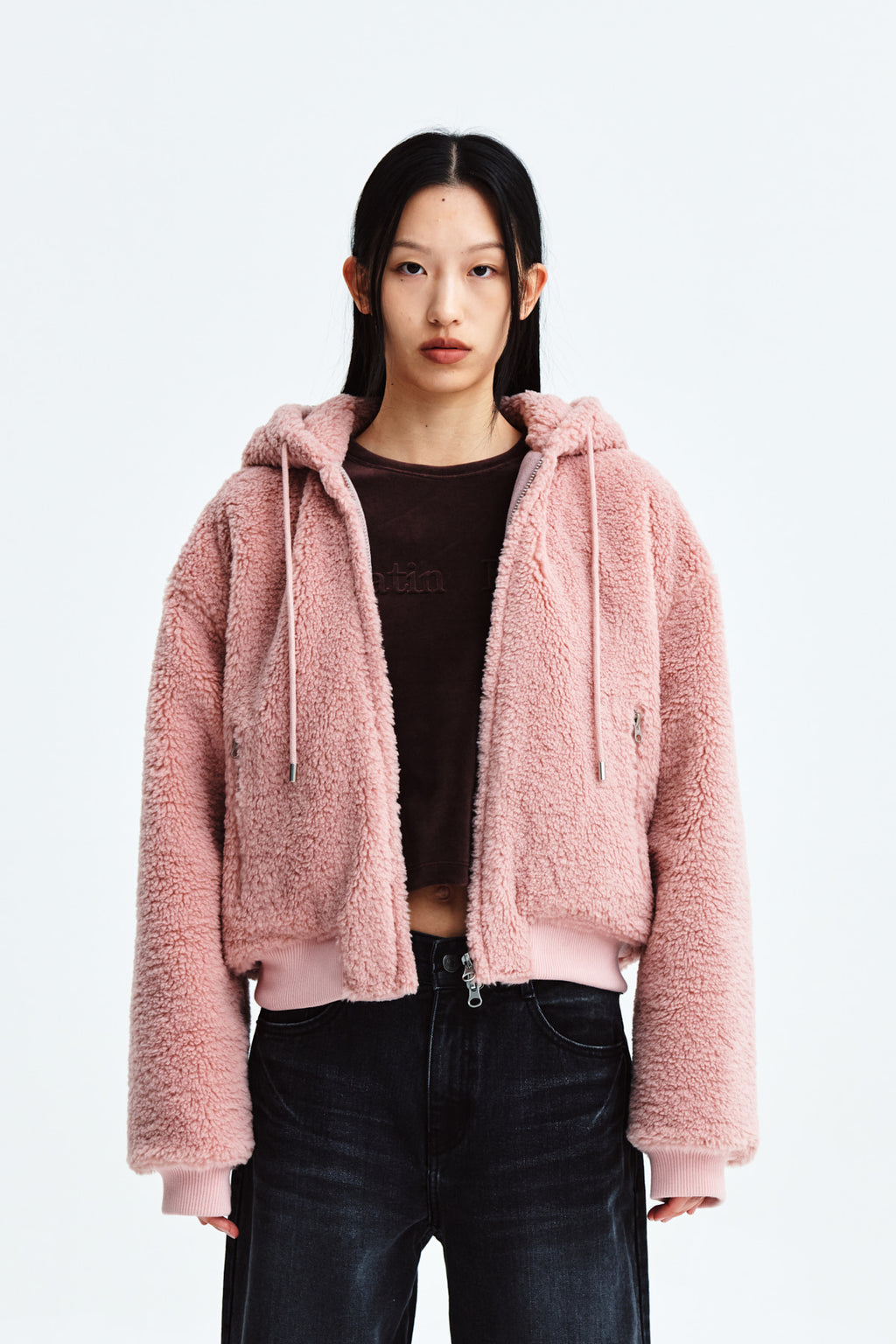 Matinkim Logo Point Fleece Hoody Jumper For Women IN Pink