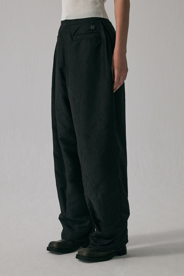 Treemingbird Double Box Pleats Wrinkle Slacks Black