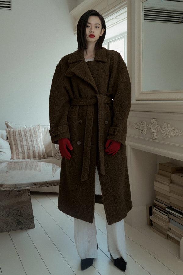 Overdueflair Alpaca Belted Double Coat Brown