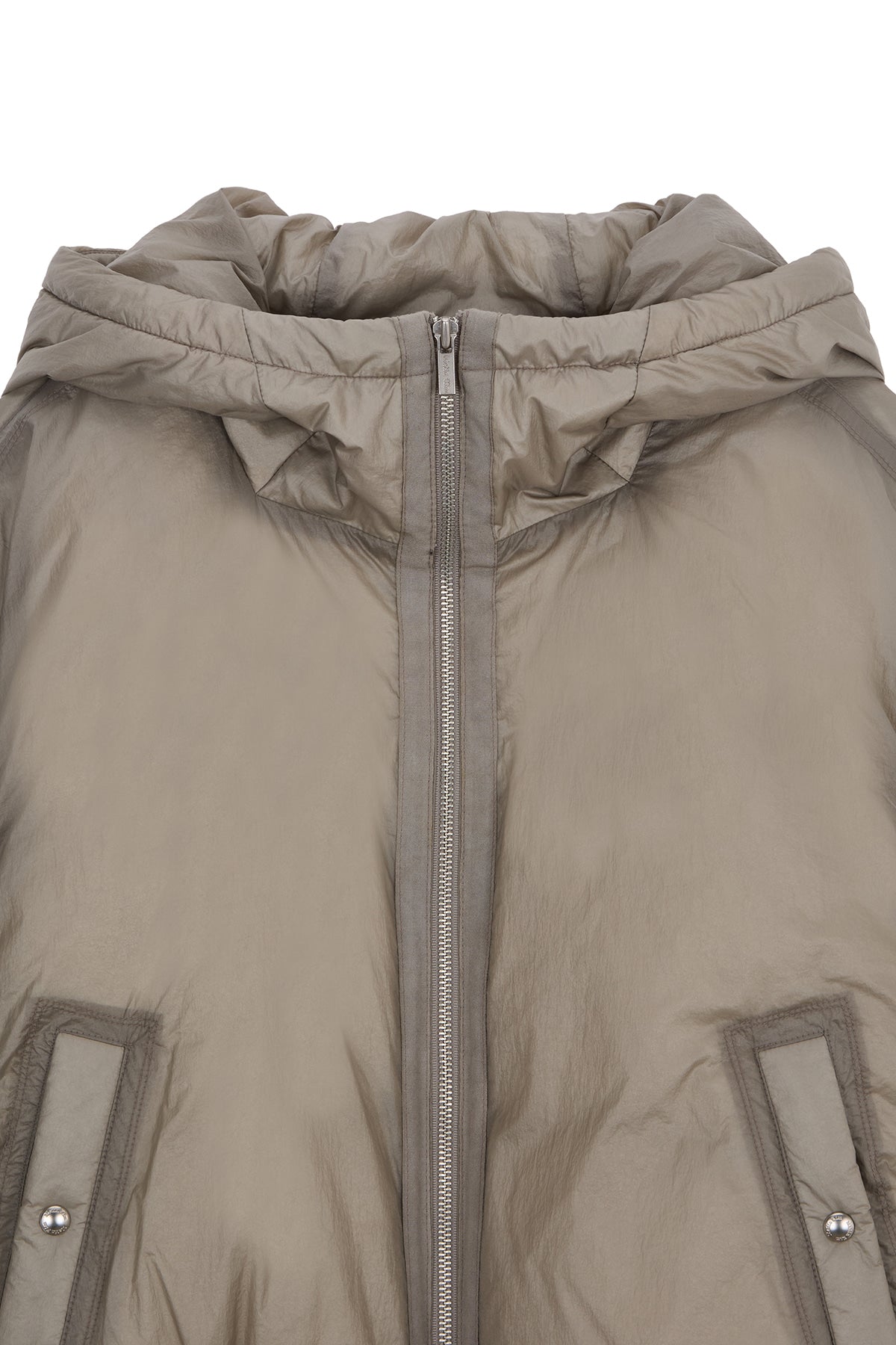 [matinkim] BACK LOGO HOODY SHORT DOWN JUMPER IN BEIGE