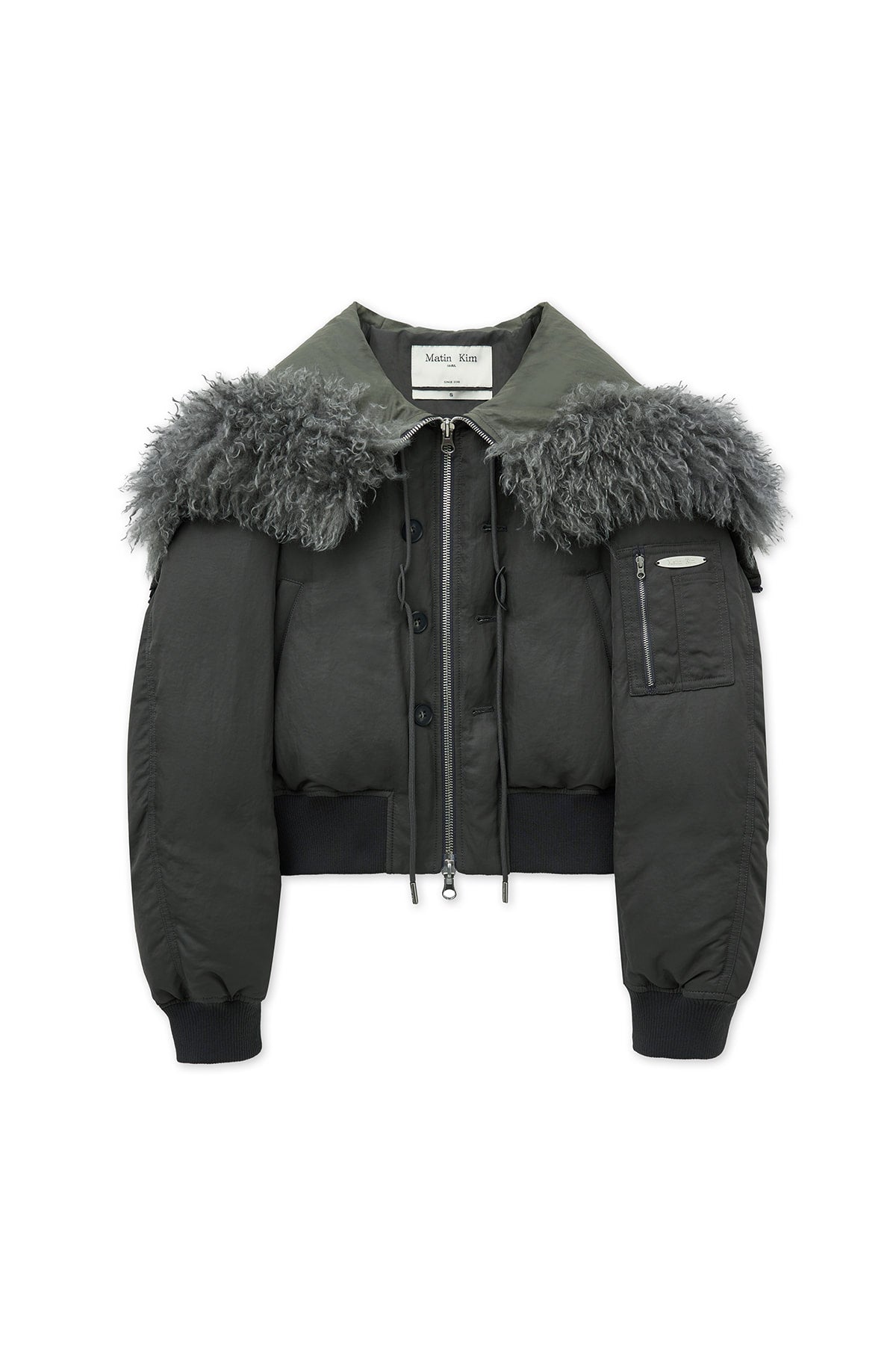 [matinkim] FUR HOODY BOMBER DOWN JUMPER IN DARK GREY
