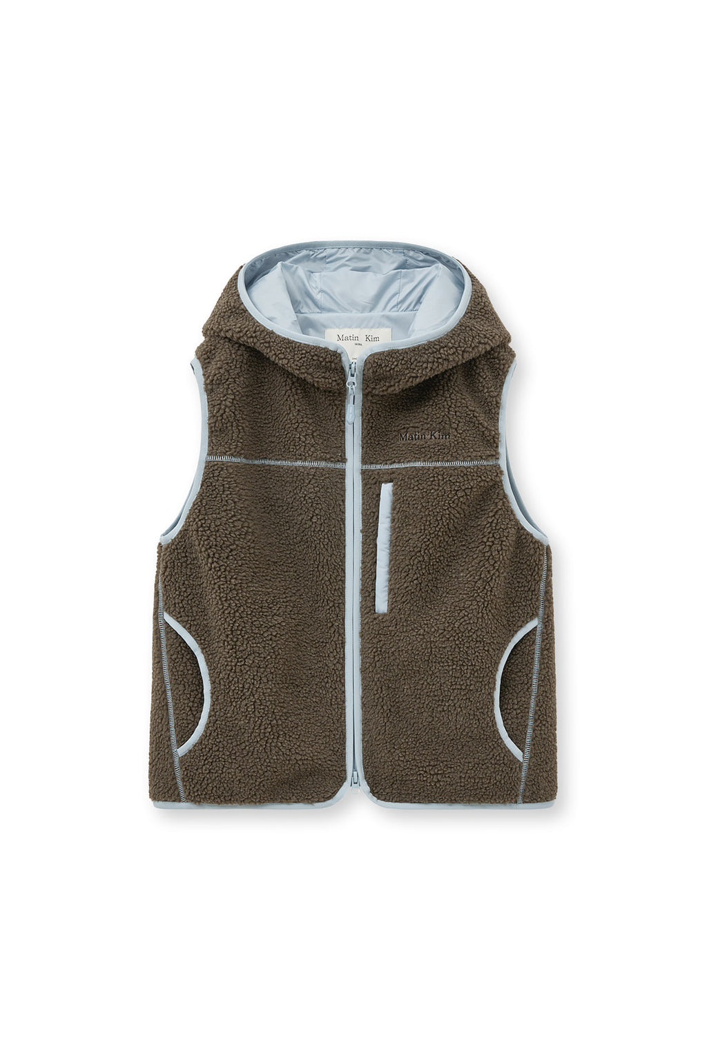 [matinkim] FLEECE HOODY VEST IN DARK BROWN