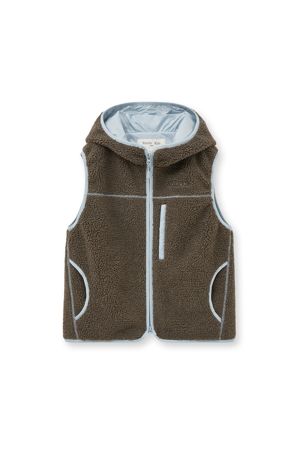 [matinkim] FLEECE HOODY VEST IN DARK BROWN