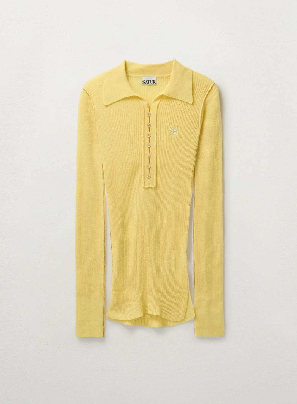 [satur] (W) Collar Button Long Sleeve Knit - Yellow