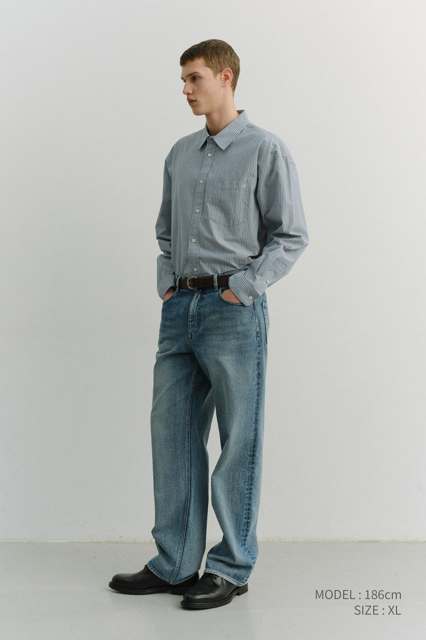 Dunst Unisex 2-Way Oversized Striped Shirt Blue Stripe