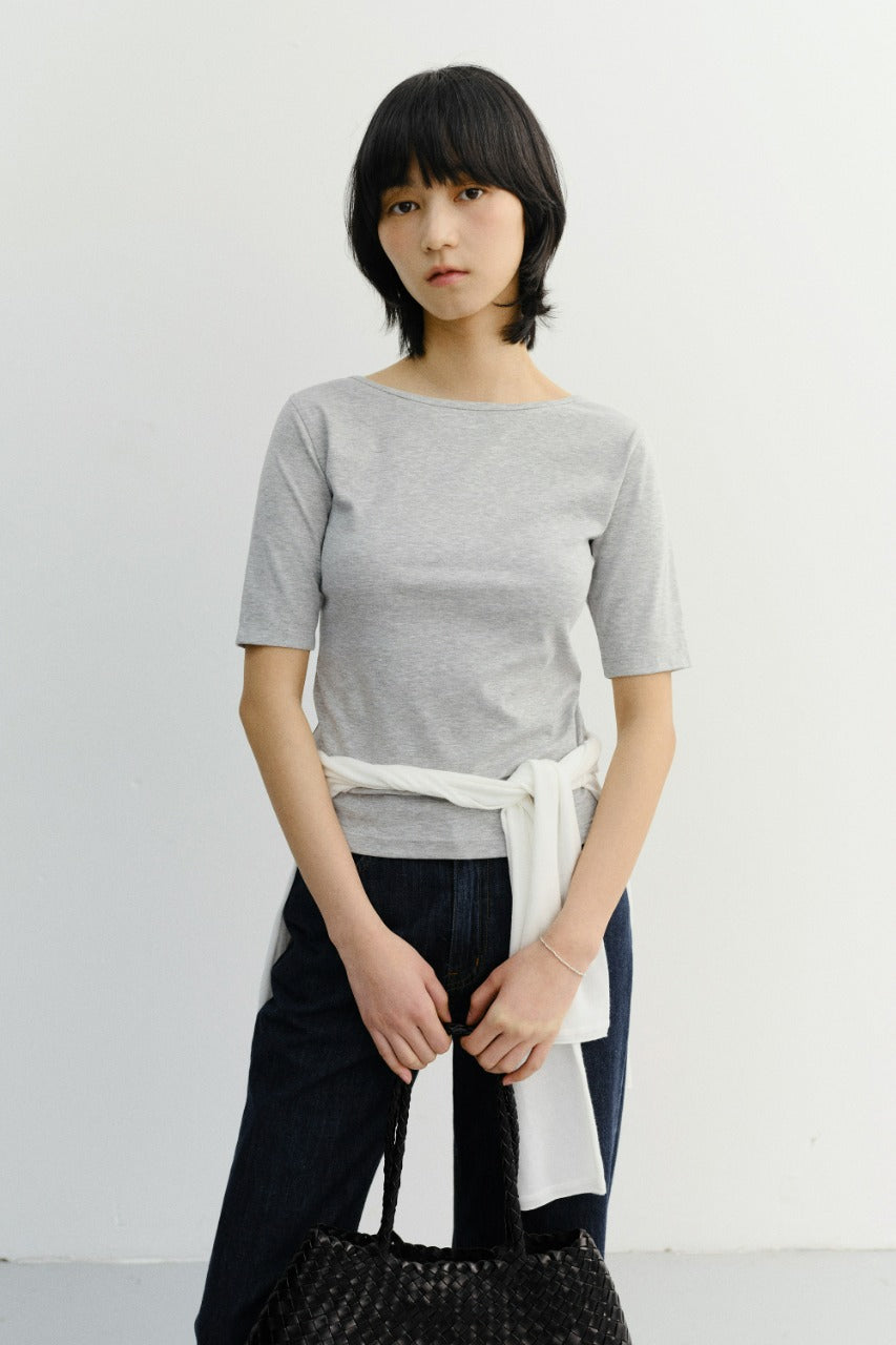 Dunst Essential Boat Neck T-Shirt Melange Grey