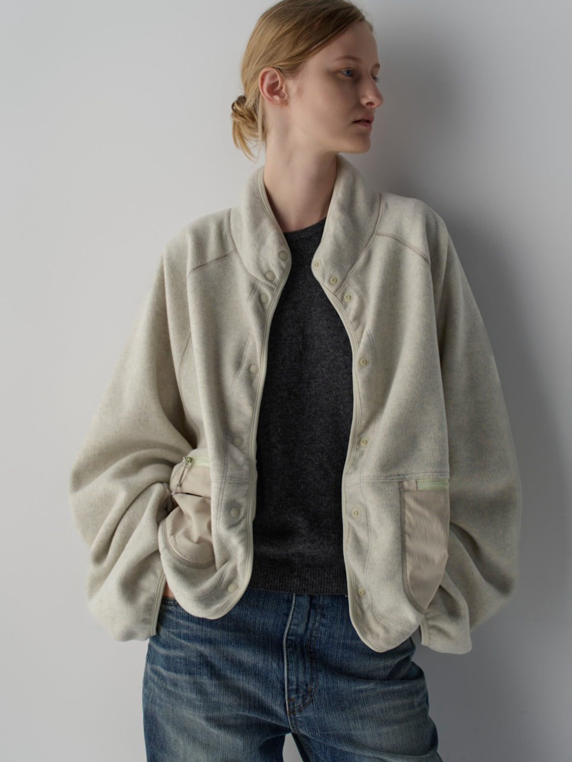Facade Pattern Utility Wool Fleece Jumper oatmeal