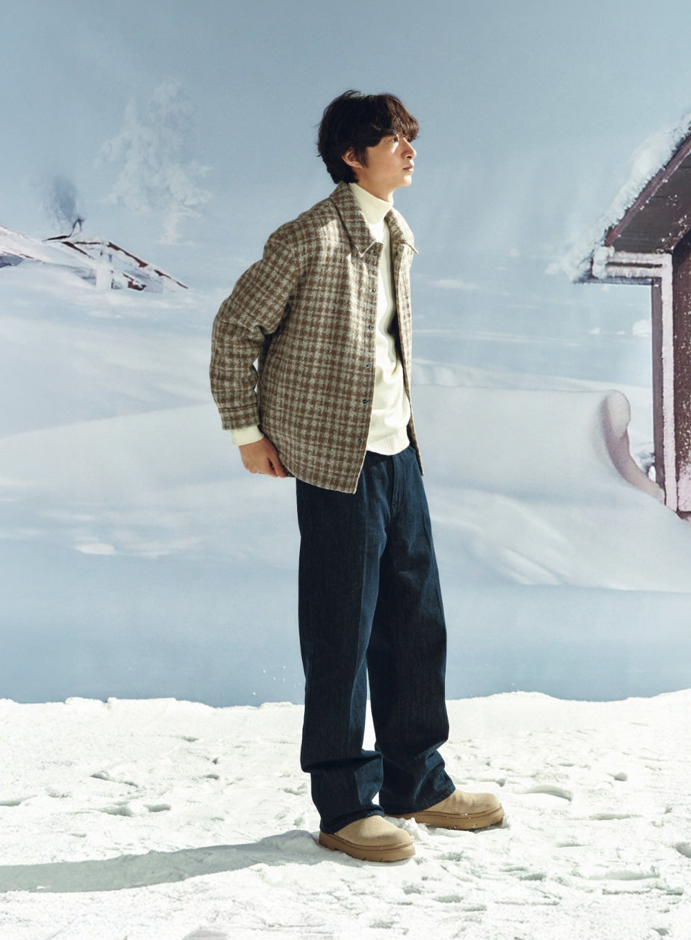 [satur] Check Fleece Shirt Jacket - Gray