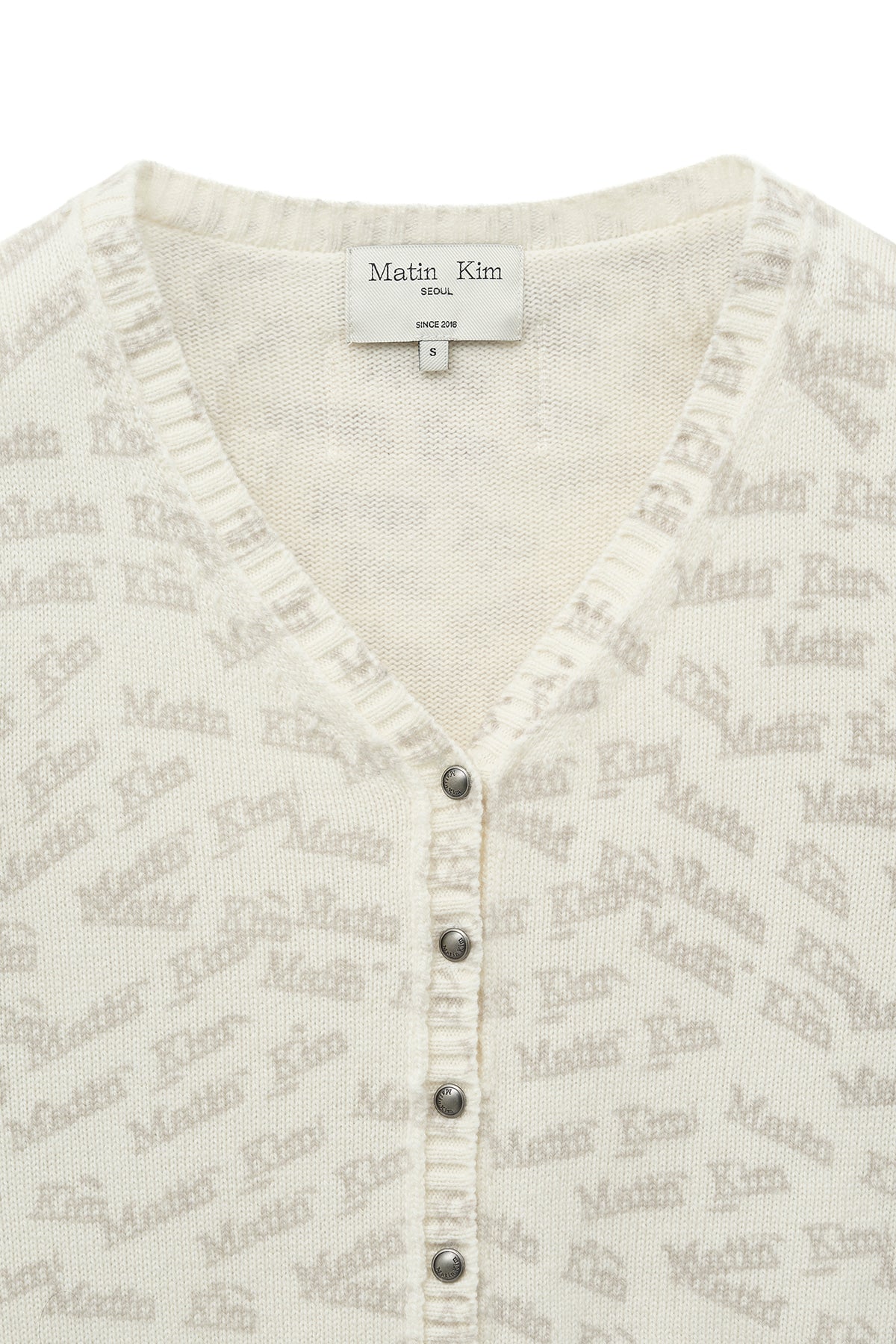 Matinkim Matin Kim All Over Logo Crop Cardigan IN Ivory