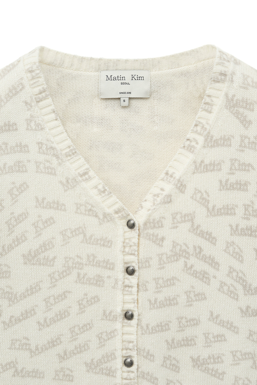 Matinkim Matin Kim All Over Logo Crop Cardigan IN Ivory