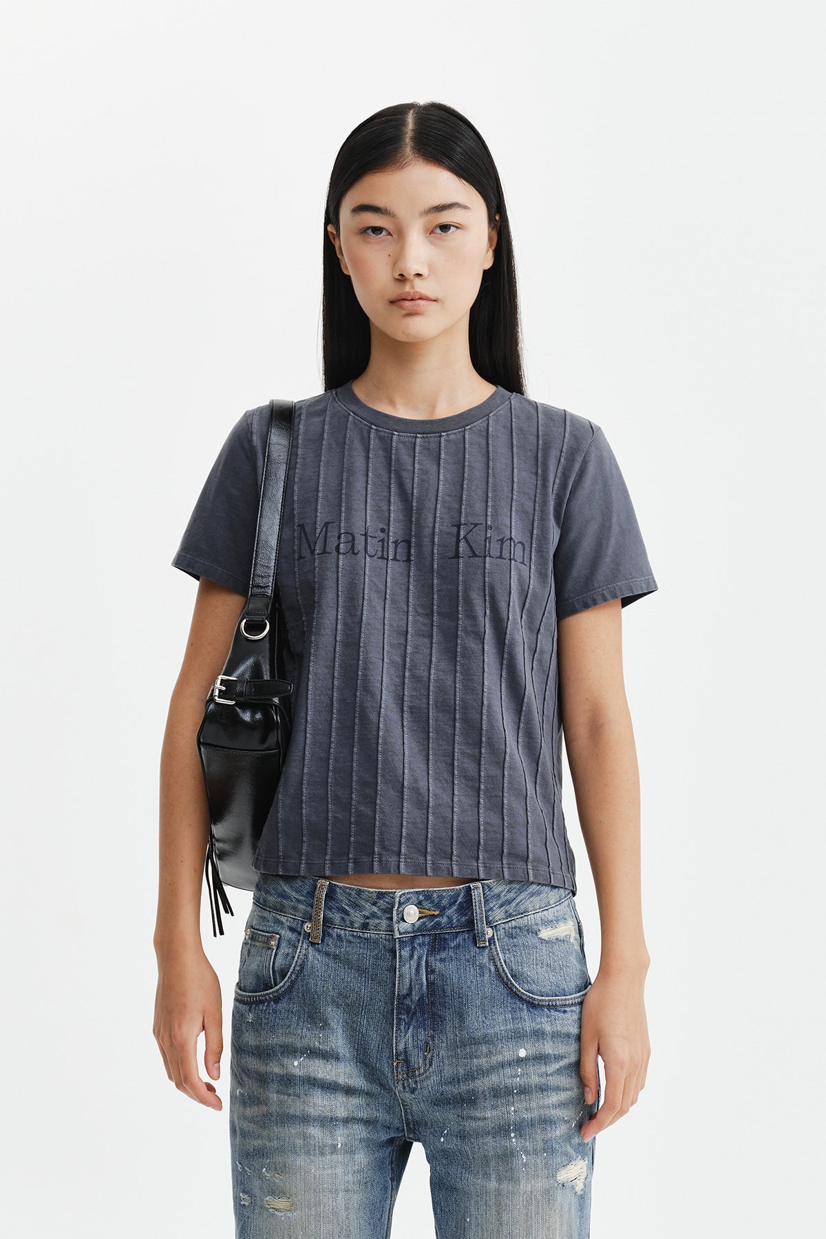 Matinkim Washed Logo Full Pintuck Top IN Smoke Blue