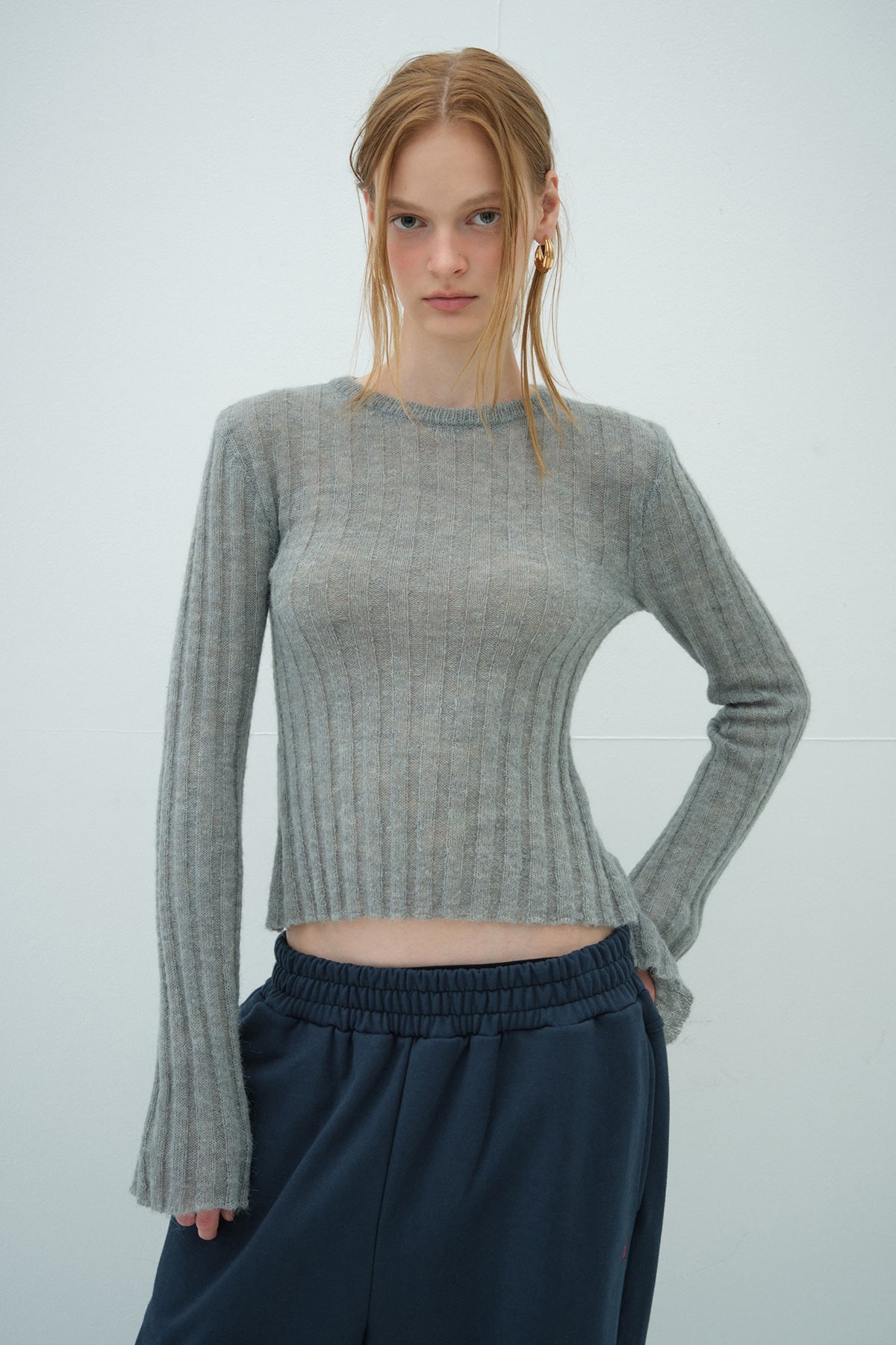 Overdueflair Kid Mohair Flared Sleeve Knit Grey
