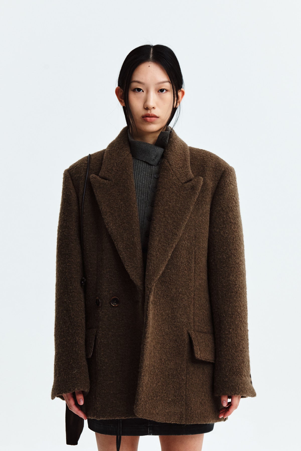 Matinkim Two Button Pocket Wool Jacket IN Khaki Brown