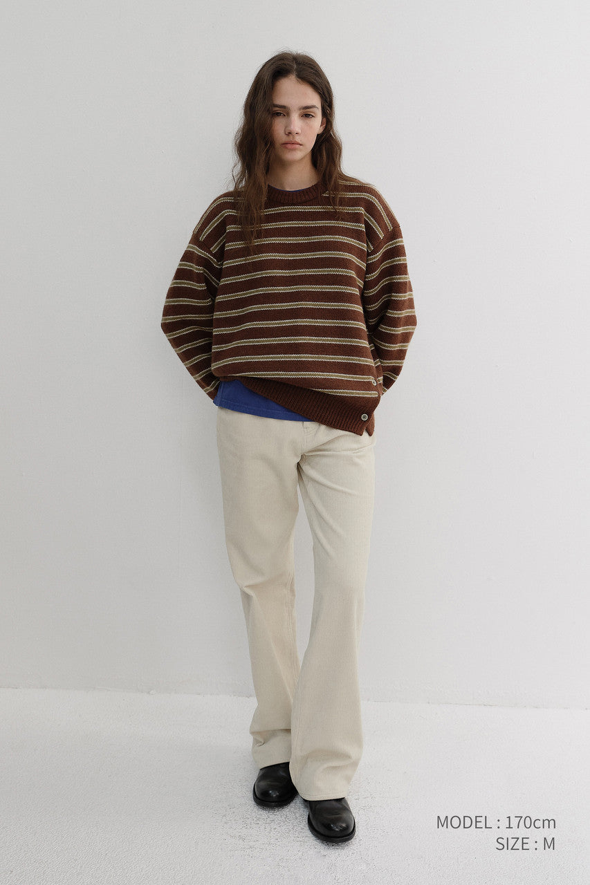 Dunst Unisex Striped Chunky Sweater Brown