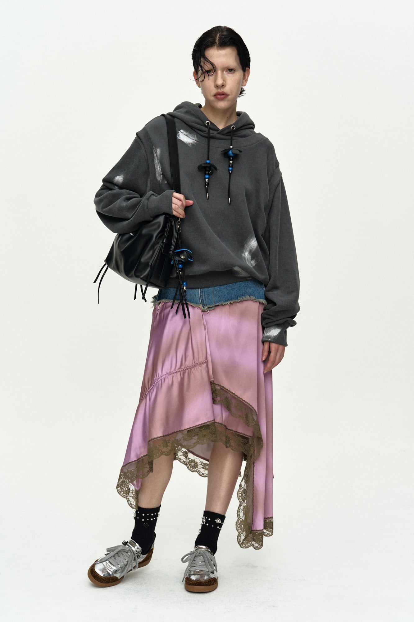 Andersson Bell Denim Combination Lace Hem Skirt