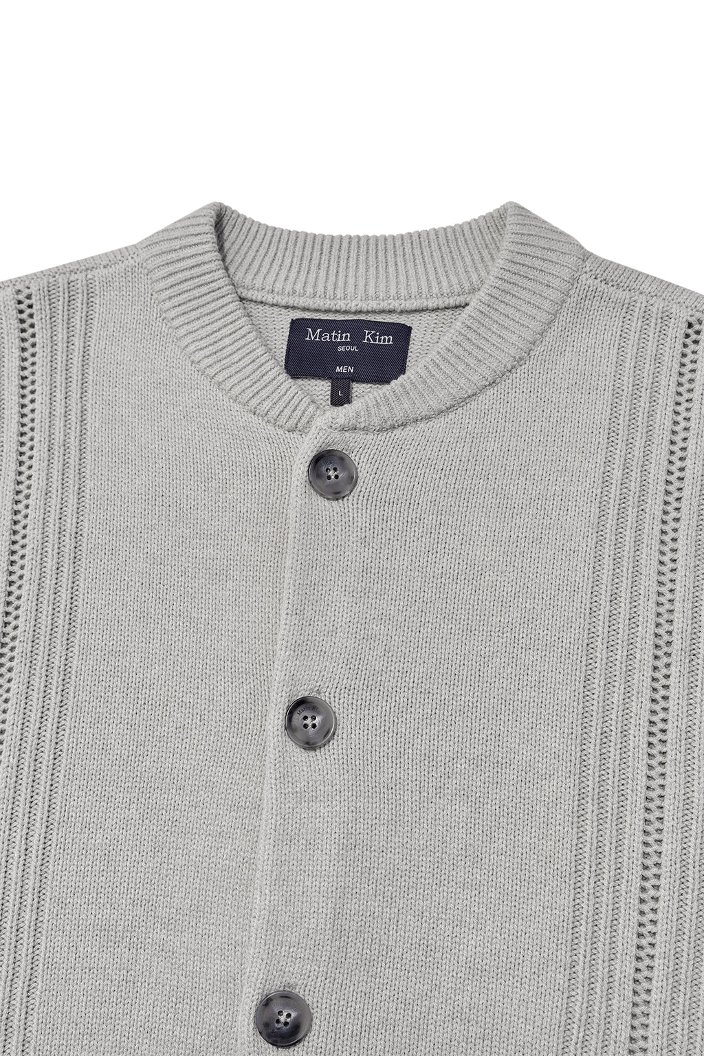 [matinkim] PUNCHING LINE POINT ROUND NECK CARDIGAN FOR MEN IN GREY