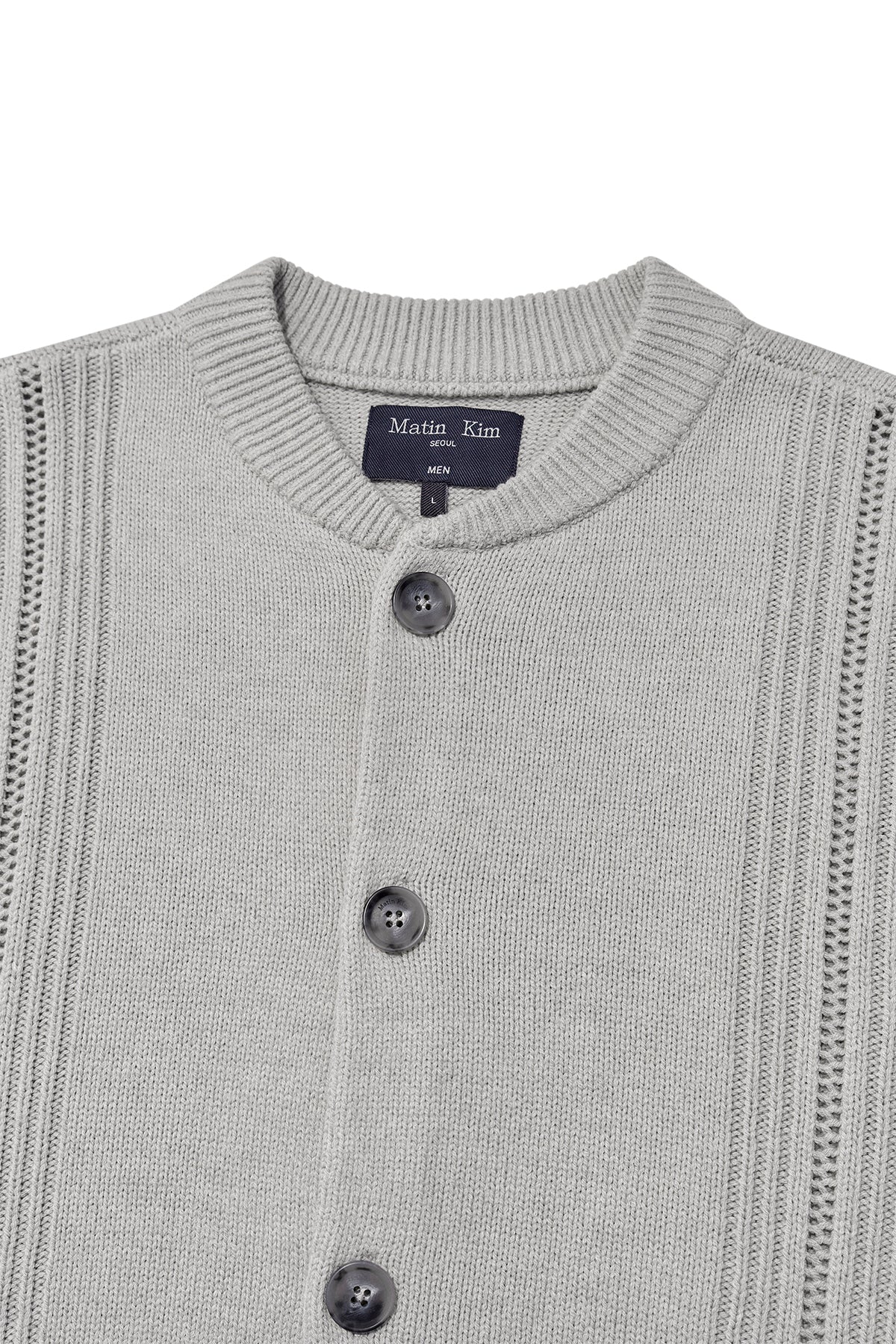 Matinkim Punching Line Point Round Neck Cardigan For Men IN Grey