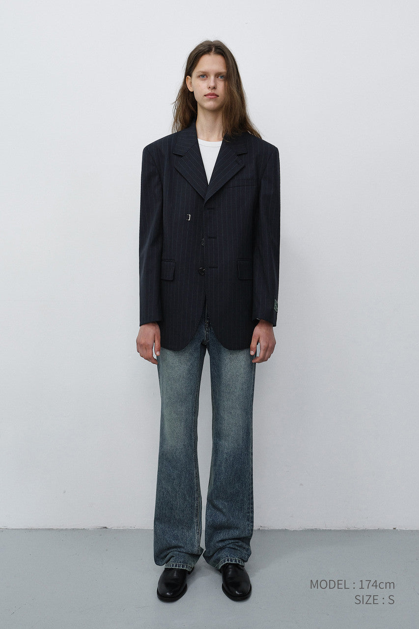 Dunst Unisex Refined Masculine Wool Blazer Navy Stripe