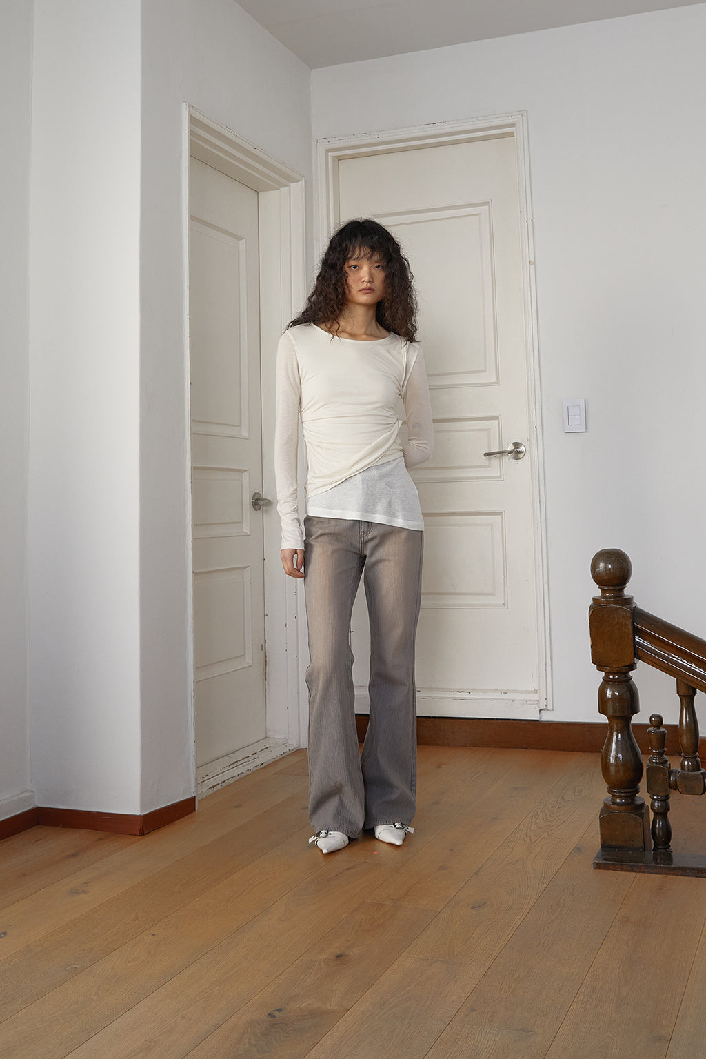 [matinkim] TURN UP DETAIL LAYERED TOP IN LIGHT BEIGE