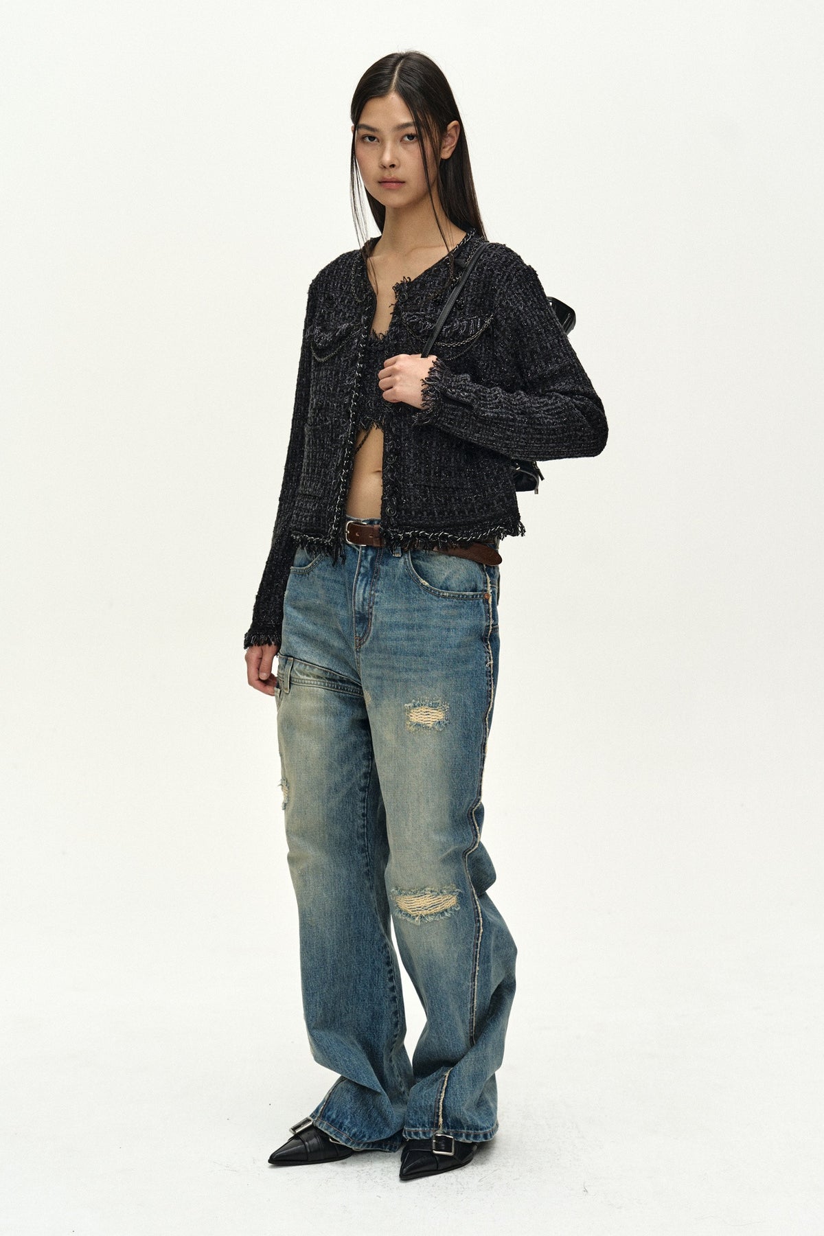 Andersson Bell Raw Chain-Edge Tweed Jacket