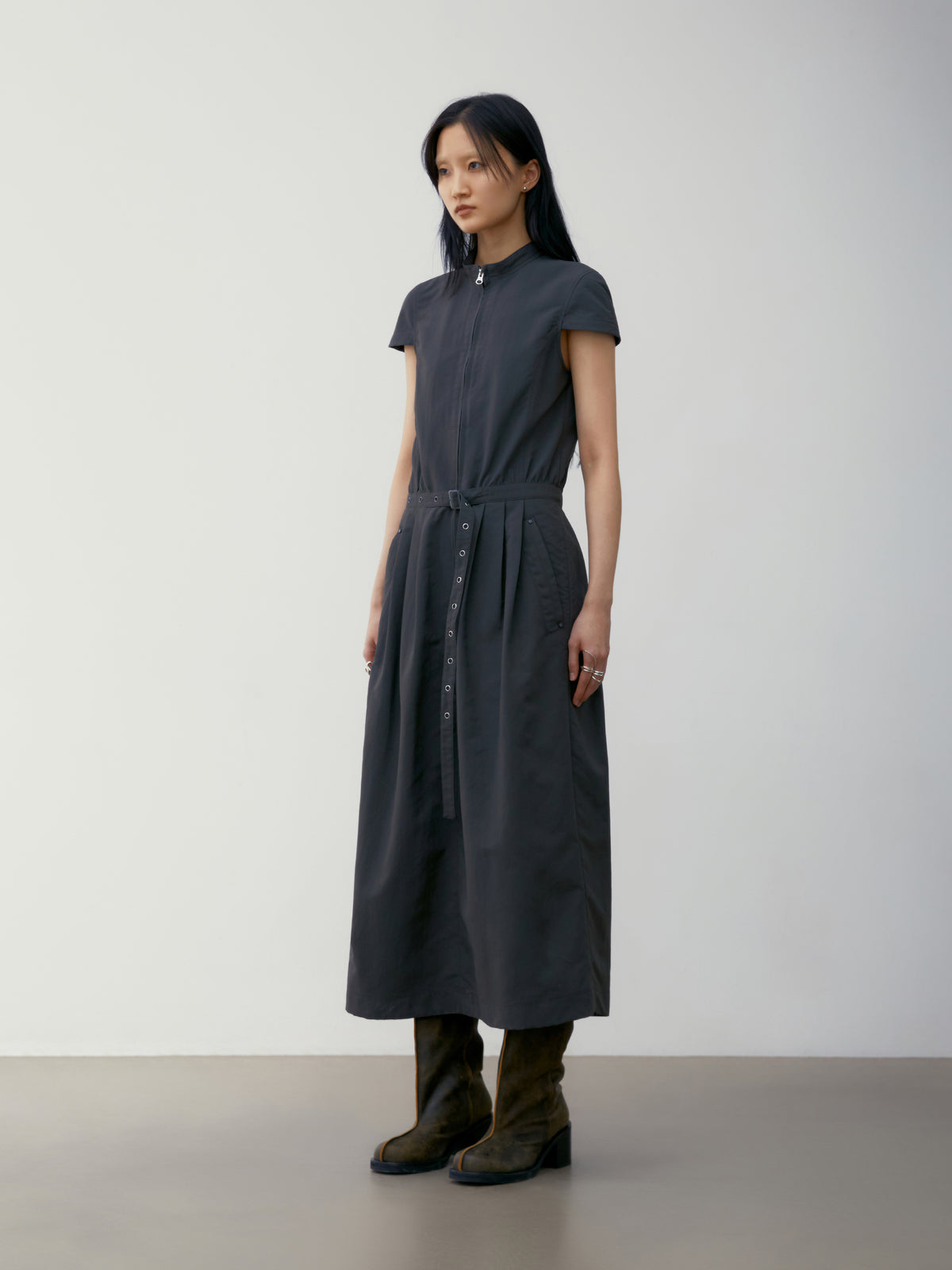 Low Classic Recycled Nylon High Neck Dress Charcoal