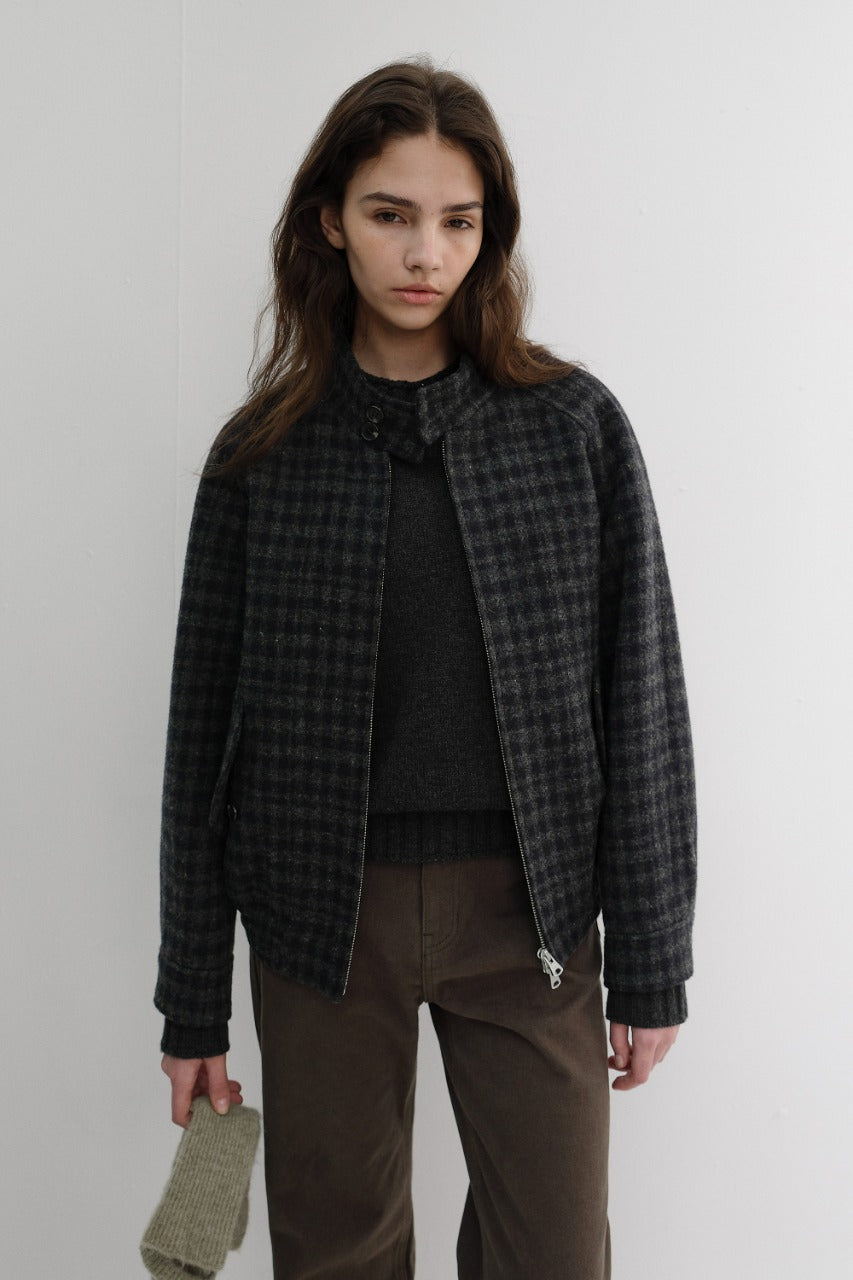 Dunst Unisex Harrington Wool Blouson Deep Navy Check