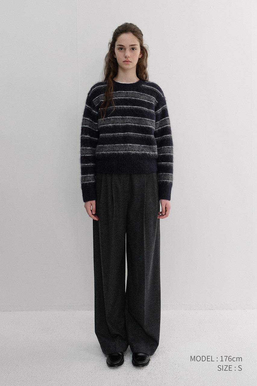 Dunst Unisex Striped Hairy Sweater Navy Grey