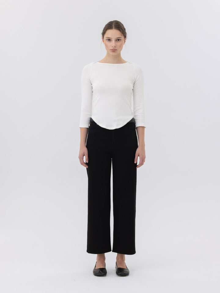 GLOWNY 90s High Rise Wide Leg Jeans (Short) (Black)