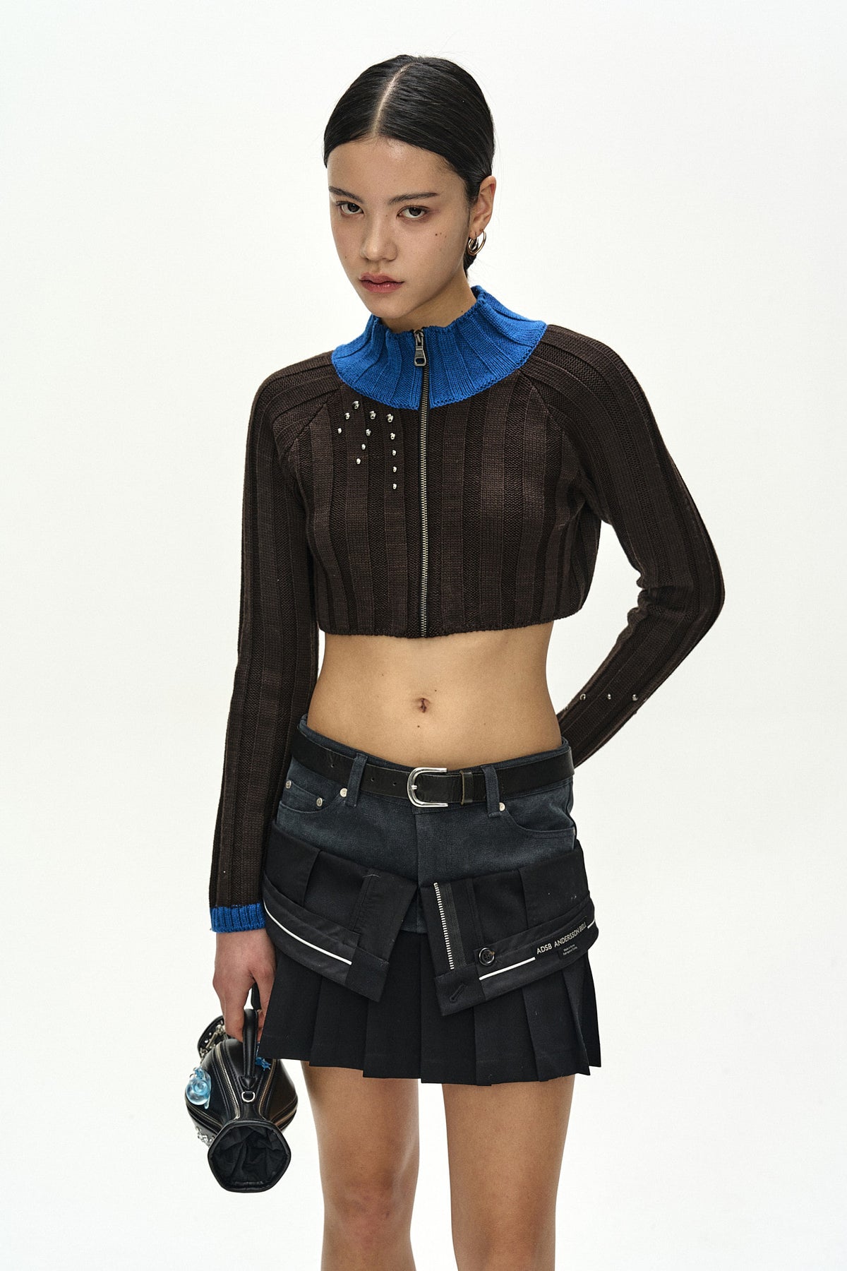 Andersson Bell Studded Wide Rib Crop Zip-UP