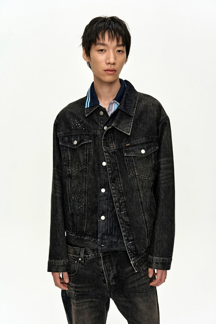 Andersson Bell Unisex Asymmetric Layered Beads Denim Jacket