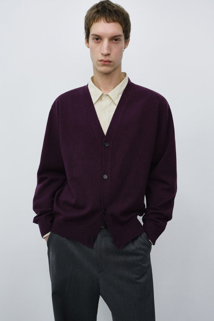 Dunst Unisex V-Neck Cardigan Plum