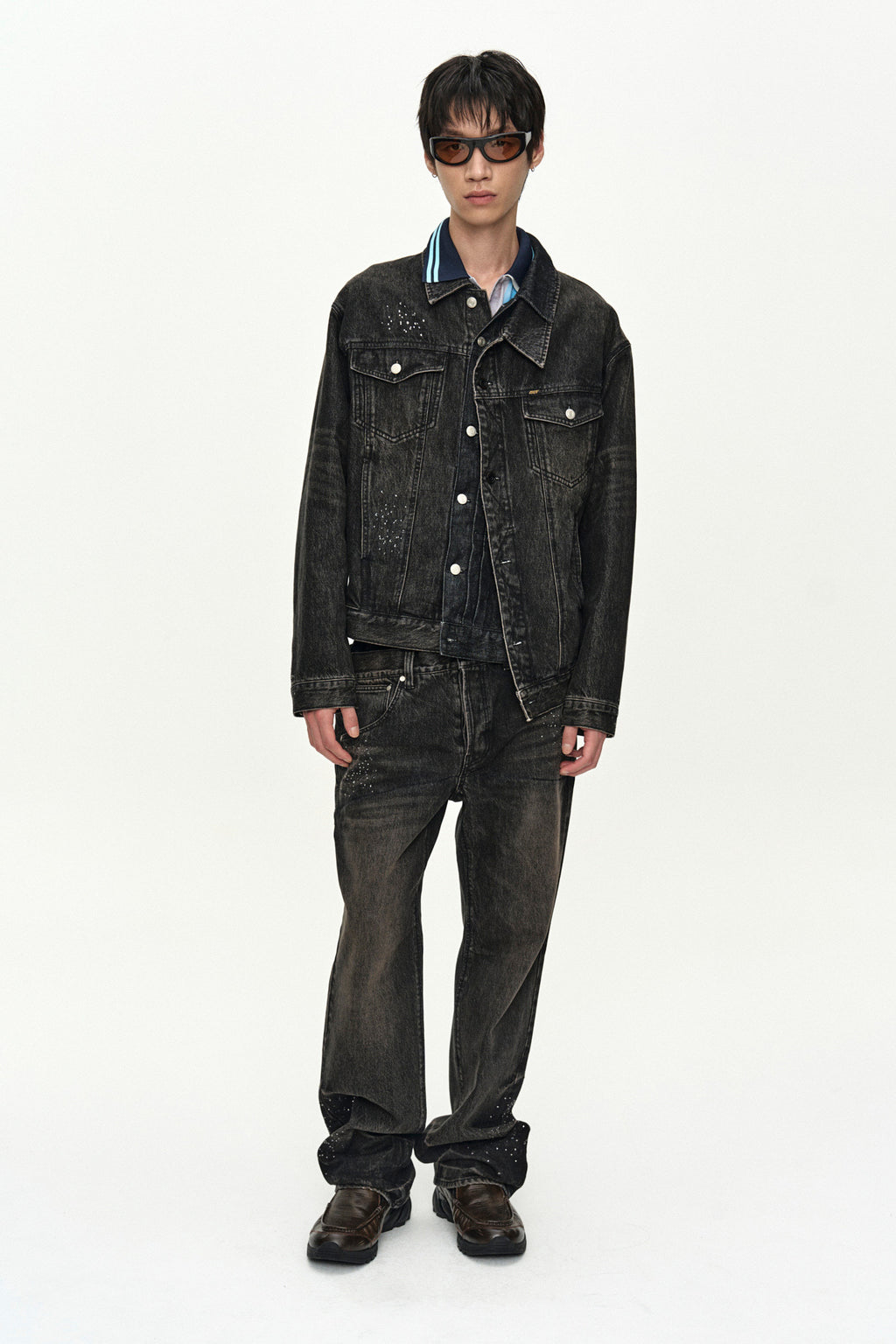Andersson Bell Unisex Asymmetric Layered Beads Denim Jacket