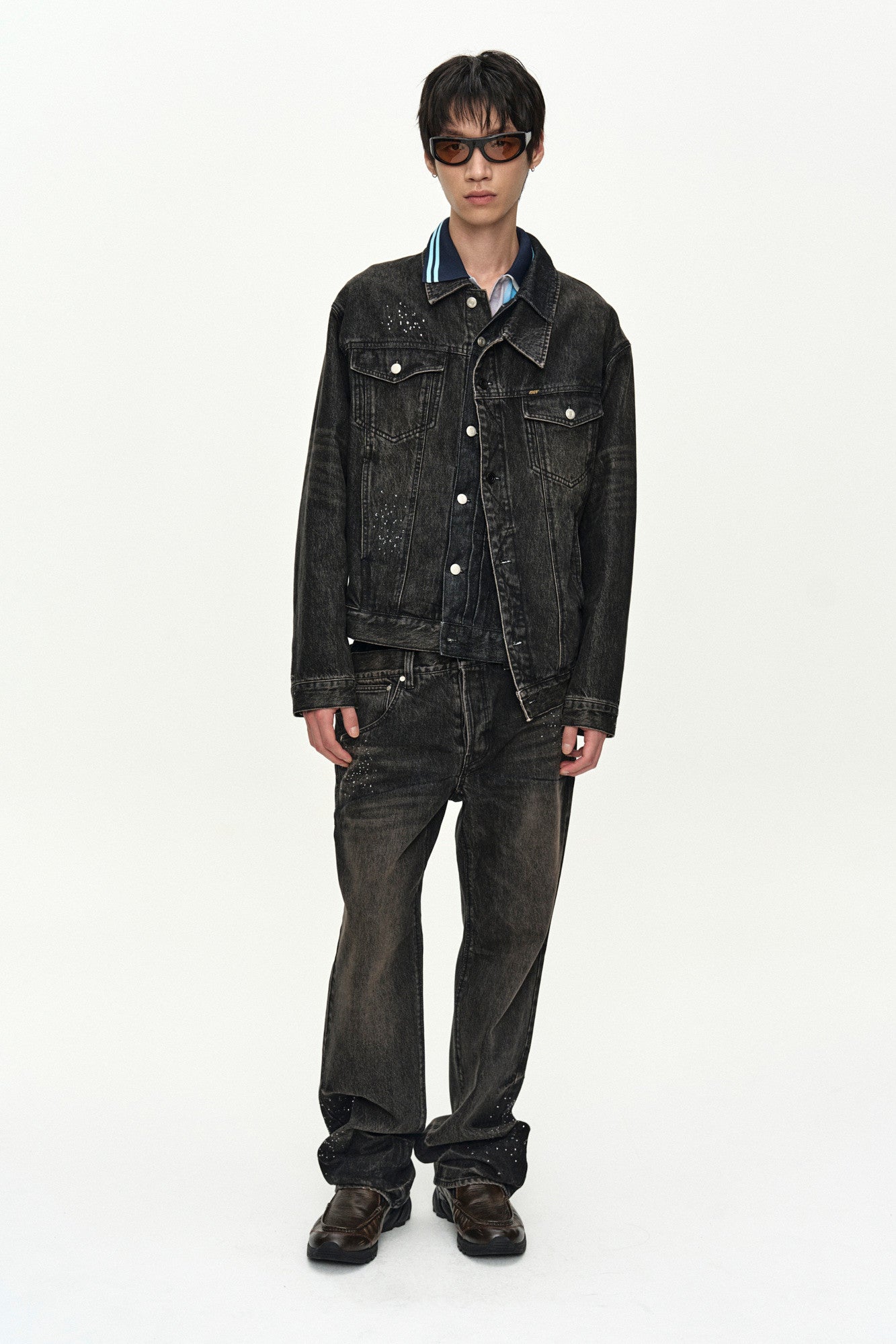 Andersson Bell Unisex Asymmetric Layered Beads Denim Jacket