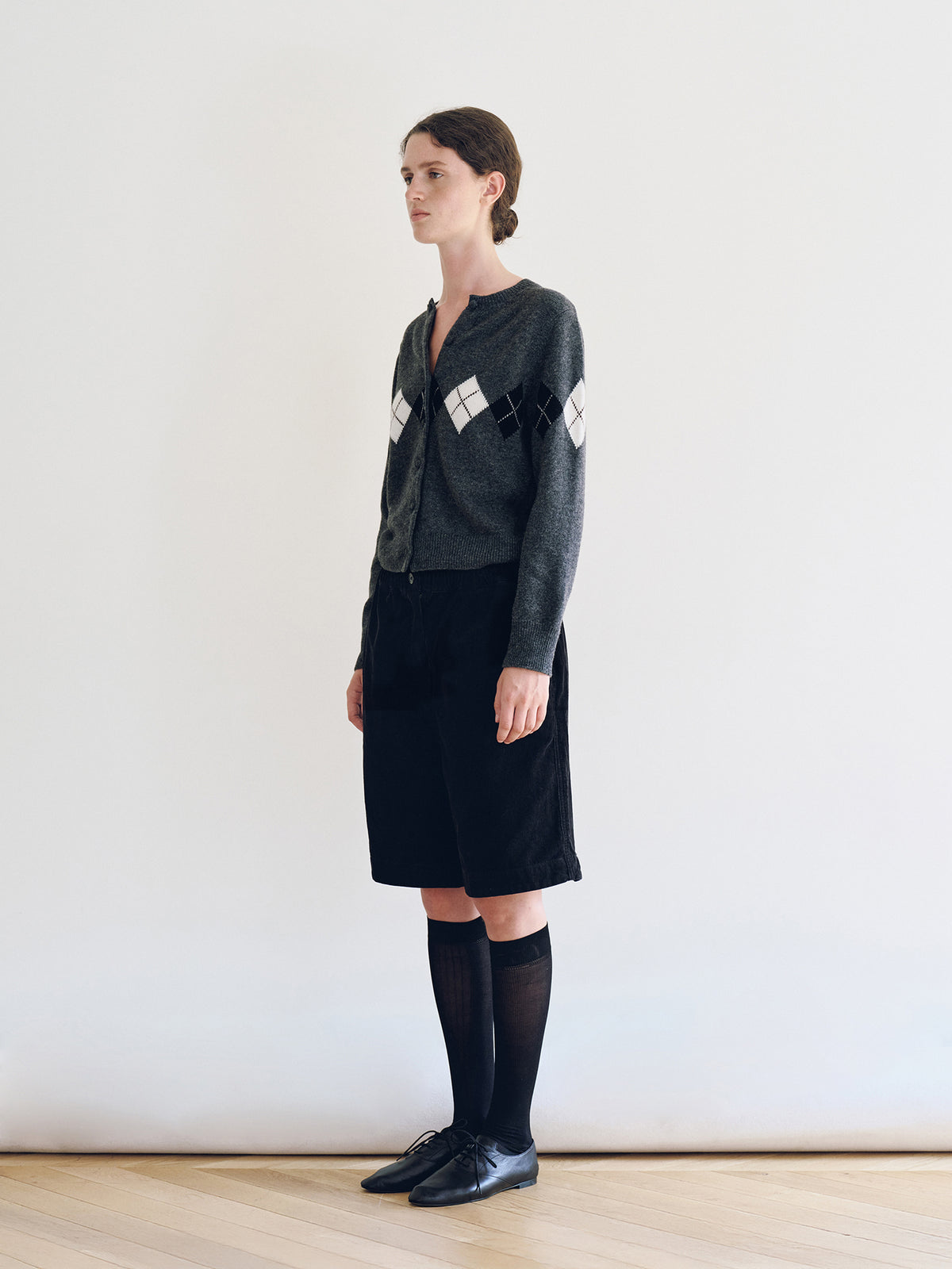 Nothing Written Heritage Argyle Knit Cardigan (Dark Gray)