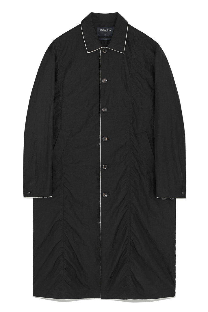 Matinkim Back Logo Point Nylon Long Coat For Men IN Black
