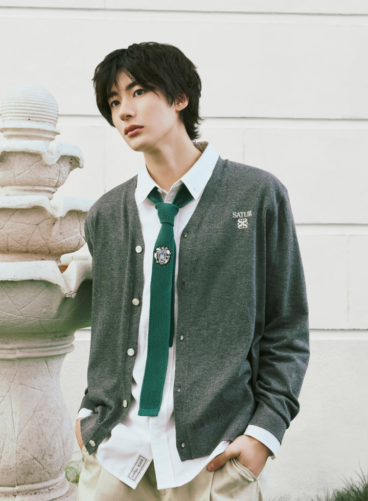 Satur Crest Logo Knit Tie - Green