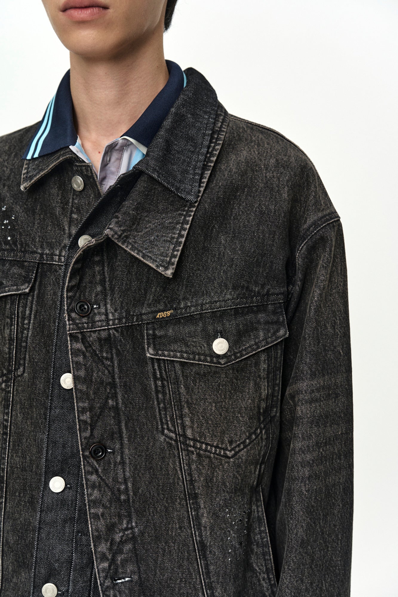 Andersson Bell Unisex Asymmetric Layered Beads Denim Jacket