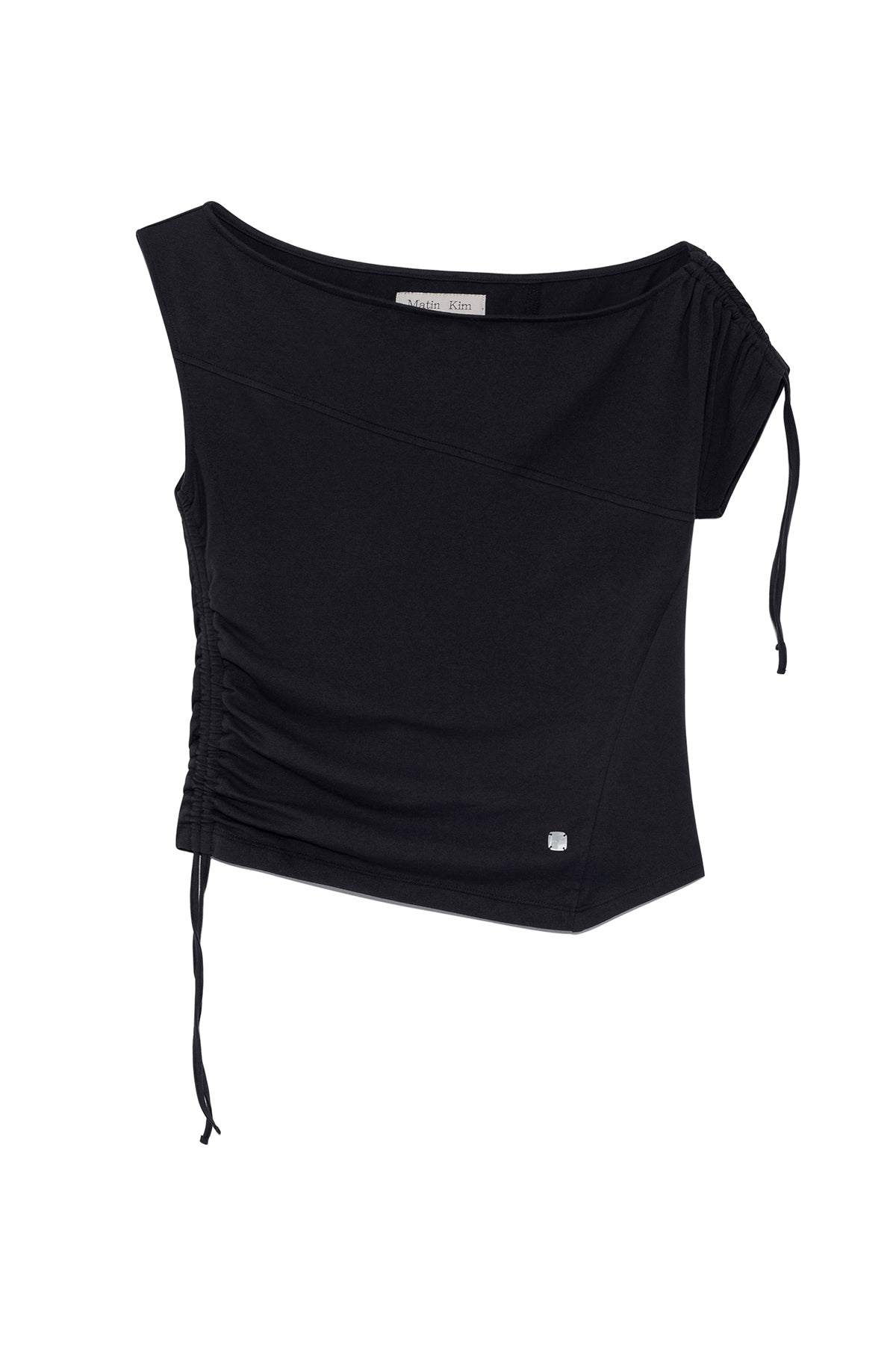 Matinkim String Off Shoulder Slim Top IN Charcoal