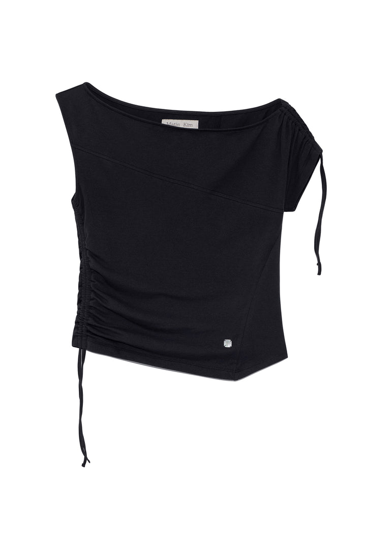 Matinkim String Off Shoulder Slim Top IN Charcoal